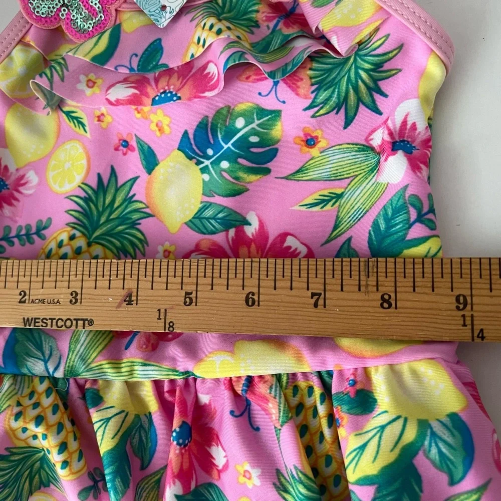 Momentum Brands Toddler Girl Size 3T 1-Piece Pink Floral Swimsuit Ruffle Stretch